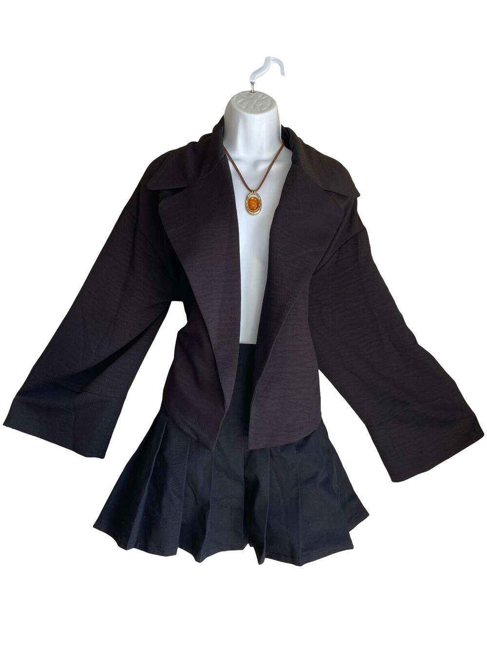 90 Style Worthington L Black Open Front Blazer Jacket Whimsigoth Goth Officecore